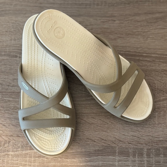 CROCS Shoes - CROCS Women's Patricia II Wedge Slide Beige Slide Sandals Waterproof Comfy